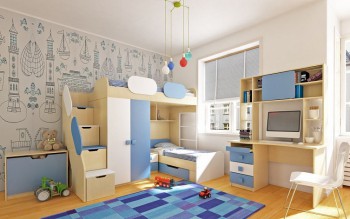 Детская комната Скай (Синий/Белый/корпус Клен) в Сосновоборске - sosnovoborsk.mebel54.com | фото