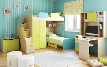 Детская комната Смайли (Желтый/Голубой/Зеленый/корпус Клен) в Сосновоборске - sosnovoborsk.mebel54.com | фото