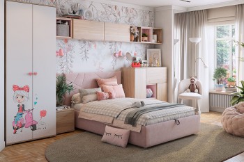 Комплект детской мебели Алина К2 Дуб мария/белый/нежно-розовый велюр в Сосновоборске - sosnovoborsk.mebel54.com | фото