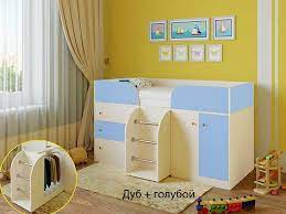 Кровать-чердак Малыш-4 Дуб молочный/Голубой в Сосновоборске - sosnovoborsk.mebel54.com | фото