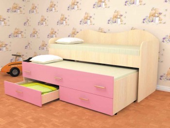 Кровать детская Нимфа двухместная 2.0 Дуб молочный/Розовый в Сосновоборске - sosnovoborsk.mebel54.com | фото