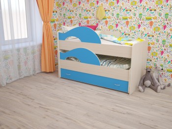 Кровать детская Радуга 1600 Млечный дуб/Голубой в Сосновоборске - sosnovoborsk.mebel54.com | фото