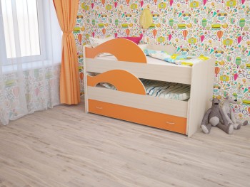Кровать детская Радуга 1600 Млечный дуб/Оранжевый в Сосновоборске - sosnovoborsk.mebel54.com | фото