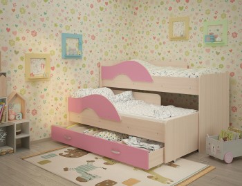 Кровать детская Радуга 1600 Млечный дуб/Розовый в Сосновоборске - sosnovoborsk.mebel54.com | фото