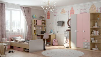 Кровать Грэйси 1650х750 (Розовый/Серый/корпус Клен) в Сосновоборске - sosnovoborsk.mebel54.com | фото