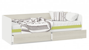 Кровать «Сканди» с 2 ящиками Дуб Гарден/Белый/Зеленый в Сосновоборске - sosnovoborsk.mebel54.com | фото