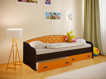 Кровать Софа-8 с мягкой спинкой (900х2000) Венге/Оранжевый в Сосновоборске - sosnovoborsk.mebel54.com | фото