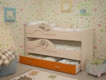 Кровать выкатная Радуга-Сафари детская 1600 Млечный дуб/Оранжевый в Сосновоборске - sosnovoborsk.mebel54.com | фото