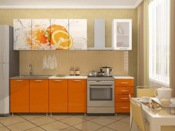Кухонный гарнитур 1,6м Апельсин (Белый/Оранжевый металлик/Фотопечать апельсин) в Сосновоборске - sosnovoborsk.mebel54.com | фото