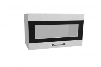 Лофт ПГСФ 600 шкаф верхний горизонтальный со стеклом и фотопечатью (Штукатурка белая/корпус Серый) в Сосновоборске - sosnovoborsk.mebel54.com | фото