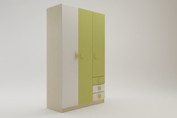 Шкаф 3-х створчатый с ящиками Эппл (Зеленый/Белый/корпус Клен) в Сосновоборске - sosnovoborsk.mebel54.com | фото