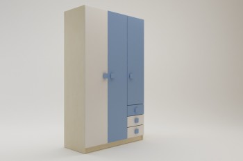 Шкаф 3-х створчатый с ящиками Скай (Синий/Белый/корпус Клен) в Сосновоборске - sosnovoborsk.mebel54.com | фото