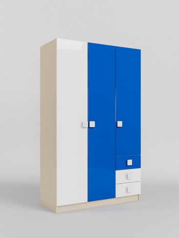 Шкаф 3-х створчатый с ящиками Скай люкс (Синий/Белый/корпус Клен) в Сосновоборске - sosnovoborsk.mebel54.com | фото