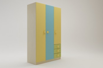 Шкаф 3-х створчатый с ящиками Смайли (Желтый/Голубой/Зеленый/корпус Клен) в Сосновоборске - sosnovoborsk.mebel54.com | фото