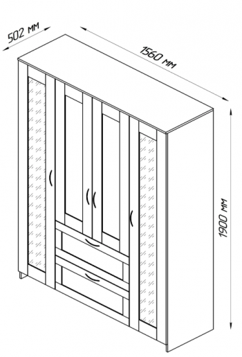 Шкаф четырехдверный Сириус с 1 зеркалом и 2 ящиками дуб сонома в Сосновоборске - sosnovoborsk.mebel54.com | фото
