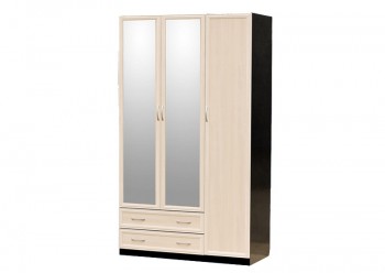 Шкаф для платья и белья 3-х дверный с профилем МДФ с 2 малыми зеркалами Венге/Дуб выбеленный в Сосновоборске - sosnovoborsk.mebel54.com | фото