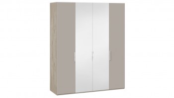 Шкаф комбинированный с 2 глухими и 2 зеркальными дверями «Эмбер» Баттл Рок/Серый глянец в Сосновоборске - sosnovoborsk.mebel54.com | фото