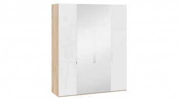 Шкаф комбинированный с 2 глухими и 2 зеркальными дверями «Эмбер» Яблоня Беллуно/Белый глянец в Сосновоборске - sosnovoborsk.mebel54.com | фото