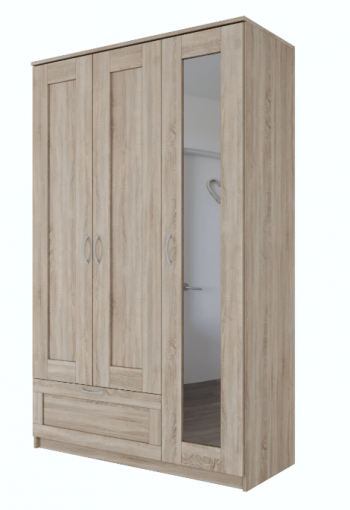 Шкаф трехдверный Сириус с зеркалом и 1 ящиком дуб сонома в Сосновоборске - sosnovoborsk.mebel54.com | фото